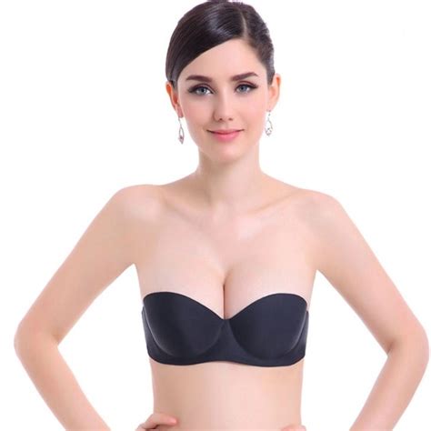 Solid Color One Piece Invisible Strapless Bra Half Cup Sexy Push Up