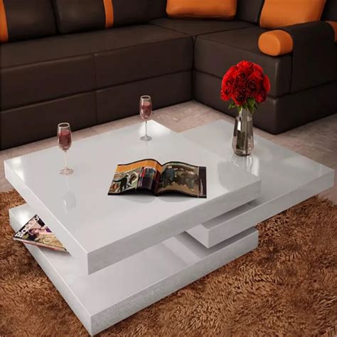 Vidaxl Square White Lacquered Coffee Table 3 Tiers High Gloss White Mdf