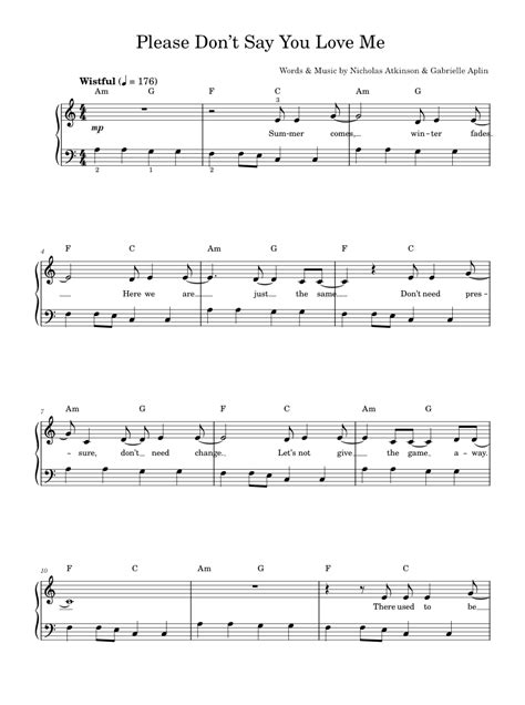 Please Dont Say You Love Me Sheet Music For Piano By Gabrielle Aplin Music Notes By Musescore