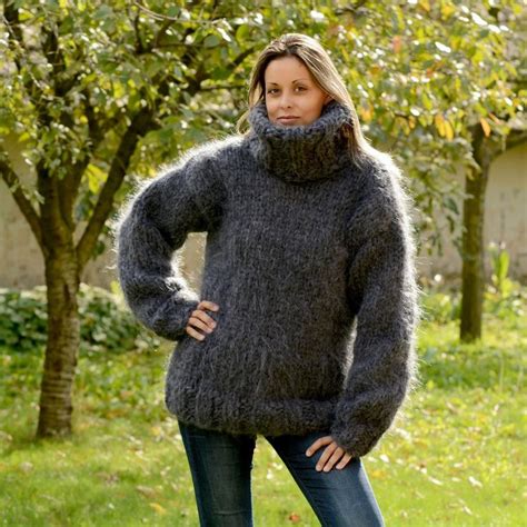 10 Strands Dark Gray Color Hand Knit Mohair Sweater By Extravagantza