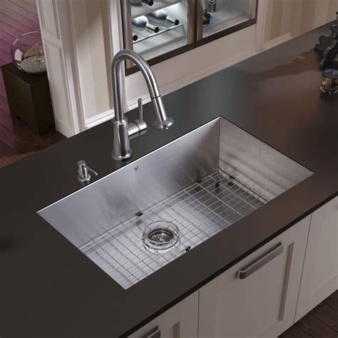 Pull down kitchen faucet description: VIGO Undermount Stainless Steel Kitchen Sink, Faucet, Grid ...