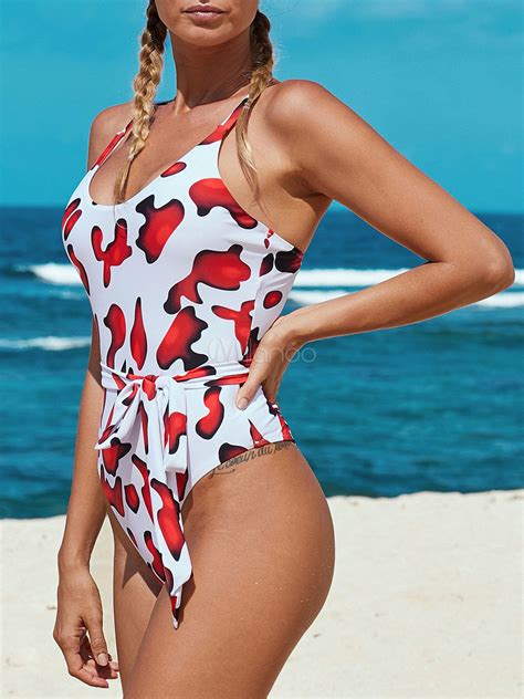 one piece swimsuits for women rose printed jewel neck summer sexy swimming suits
