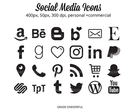 Black Social Media Icon Set For Blogs Business Cards Etsy