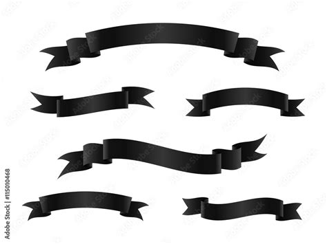 Set Of Black Ribbon Banners Scroll Ribbons Vector Illustration Stock