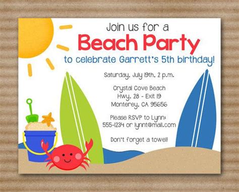 Beach party invitation poster, flyer or leaflet template with cartoon characters. Beach Party Printable Blank Invitations