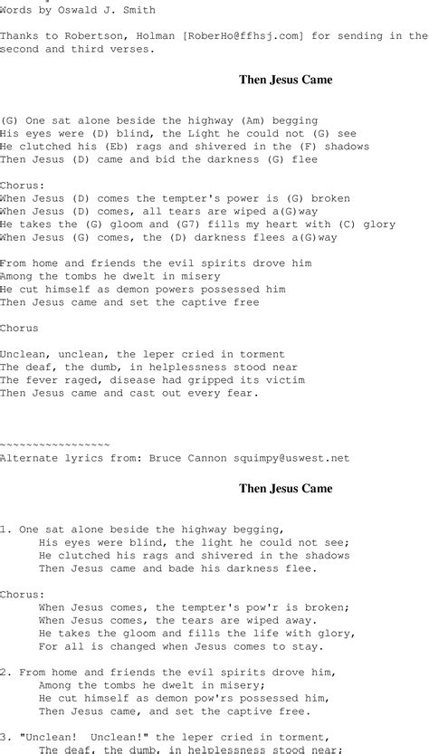 Then Jesus Came Christian Gospel Song Lyrics And Chords