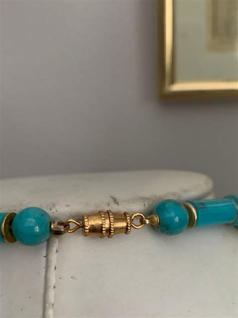 Vintage Turquoise Gold Bead Necklace Stunning Boho Necklace Etsy