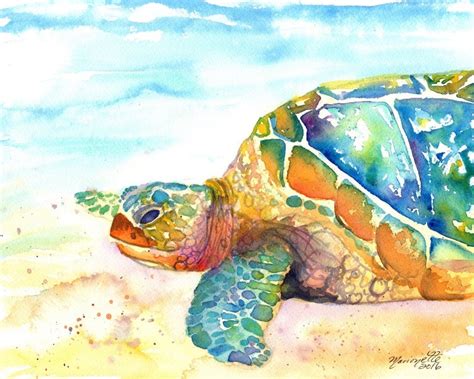 Turtle Fine Art Print Kauai Art Hawaiian Honu Painting Childrens