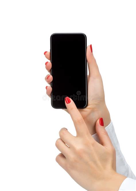 Hand Holding Mobile Smart Phone Isolated On White Stock Photo Image