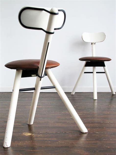 Calligaris chair made of metal and polycarbonate. Pair of rare & amazing vintage tripod stools by Calligaris ...