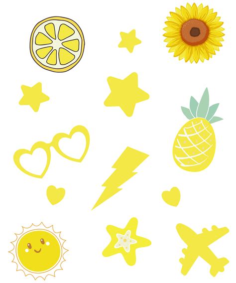 Yellow Aesthetic Stickers Set Pack Sunflower Pineapple Lemon Stars Cute