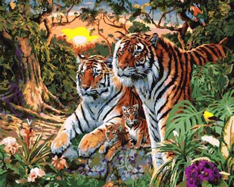 Frameless Picture Two Tigers Painting By Numbers Modern Wall Art