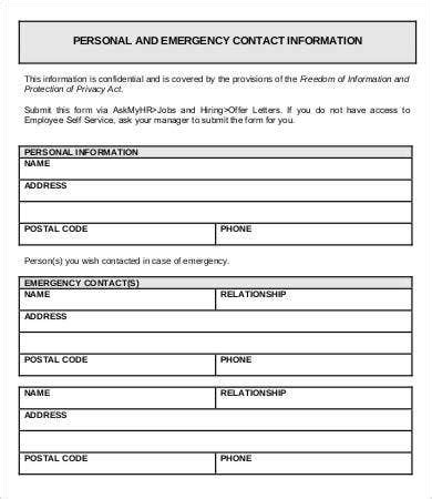 12 emergency contact forms pdf doc free premium templates