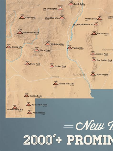 New Mexico 2000 Prominence Peaks Map 18x24 Poster Best Maps Ever