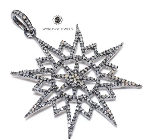 925 Sterling Silver Star Pendant Studded Natural Pave Etsy