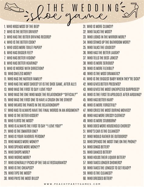Wedding Shoe Game Questions Free Printable Fun Party Pop Wedding Party Games Fun