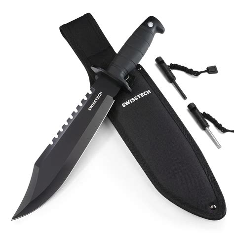 Swisstech Fixed Blade Hunting Knife15 Inch Tactical Bowie Knife With Sharpener And Fire Starter