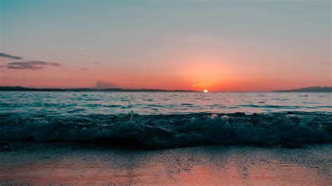 Sea Shore Ocean During Sunset 4k Waves Wallpapers Sunset