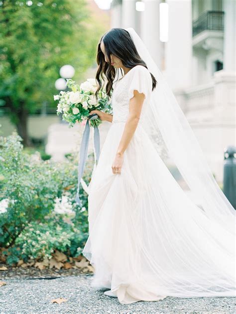 White Bouquet With Blue Ribbon Romantic Wedding Destination Wedding