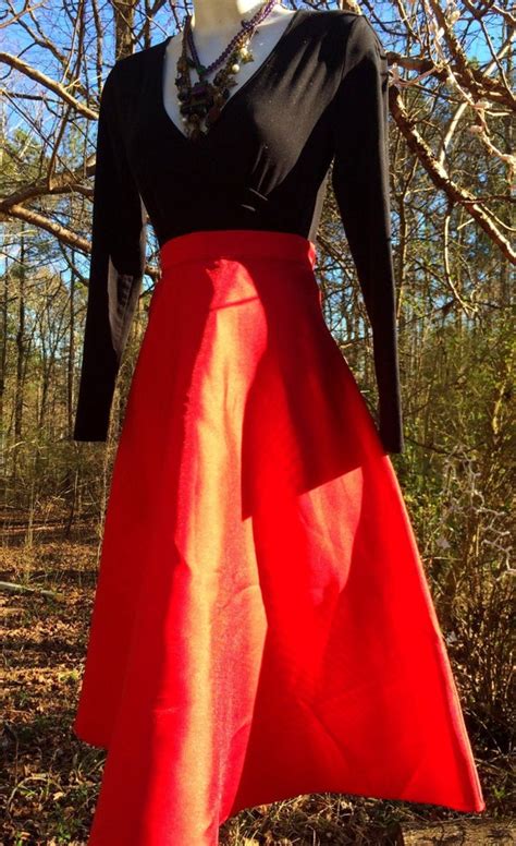 Red Satin Skirt Full 50s Style Circle Vintage Gothic Gem