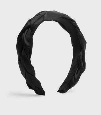 Black Satin Plaited Headband New Look