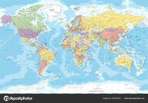 World Map Political Vector Detailed Illustration Stock Vector Image