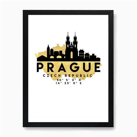 Prague Czech Republic Silhouette City Skyline Map Art Print By Deificus