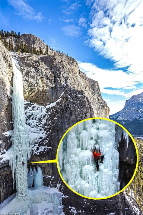 Photos Show Climbers Dwarfed By Canadas 300ft Frozen Waterfall