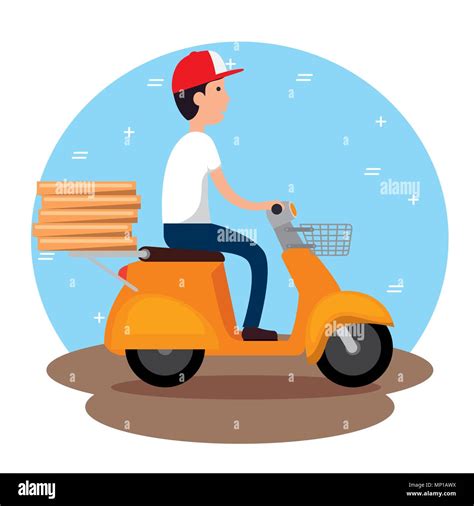 Delivery Service With Courier In Motorcycle Stock Vector Image And Art
