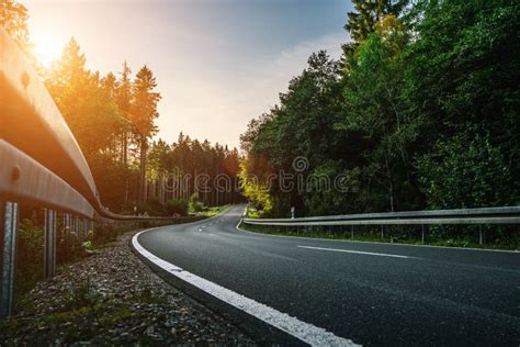 Long Curvy Forest Road In Alpine Mountains Stock Image Image Of