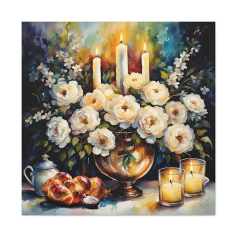 Shabbat Shalom Hallah Wine Candels Home Decorgallery Canvas Print