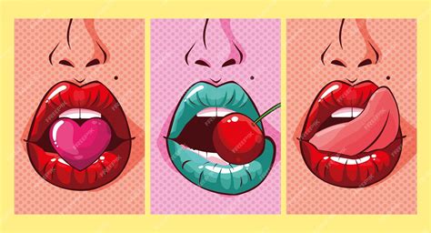 premium vector set of sexy woman mouths pop art style