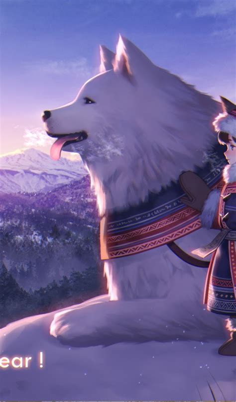 Download 600x1024 Anime Girl Wolf Snow Lantern Winter