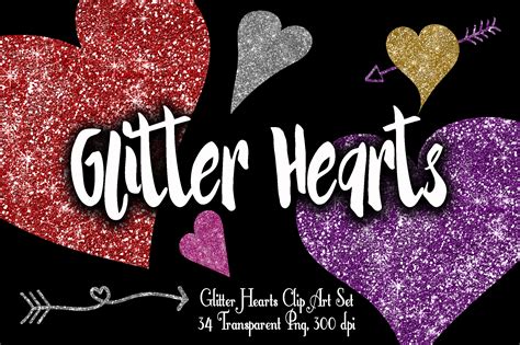Glitter Valentine Hearts Clip Art - PNG
