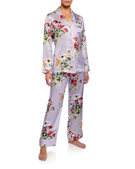 Olivia Von Halle Lila Veridiana Floral Print Classic Silk Pajama Set