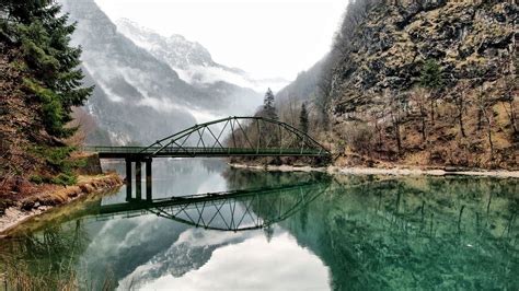 Brown Bridge Across The Bridge Nature Landscape Water Lake Hd