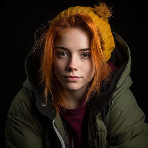 Premium Ai Image A Young Woman With Red Hair And A Beanie