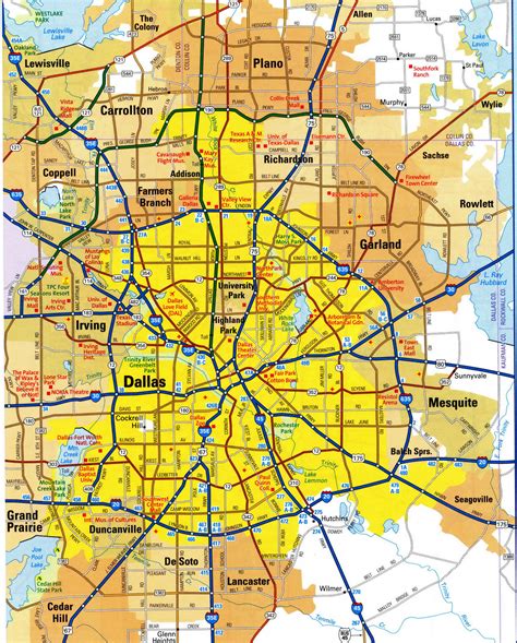 Road Map Of Dallas Texas Usa Street Area Detailed Free Highway Large