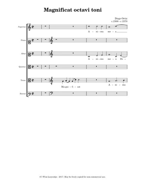 Magnificat Octavi Toni Sheet Music For Piano Soprano Alto Tenor