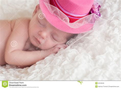 Newborn Baby Girl Wearing A Fancy Pink Hat Stock Photo Image Of Pink