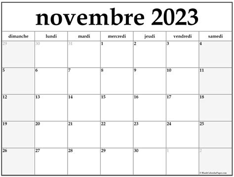 Novembre 2023 Calendrier Imprimable Calendrier Gratuit