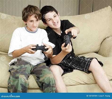 Brothers Play Video Games Stock Image Image Of Entertainment 18729709