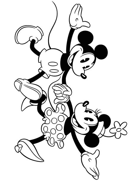 Mickey Mouse And Minnie Mouse Are Dancing Merrily Coloring Page Free