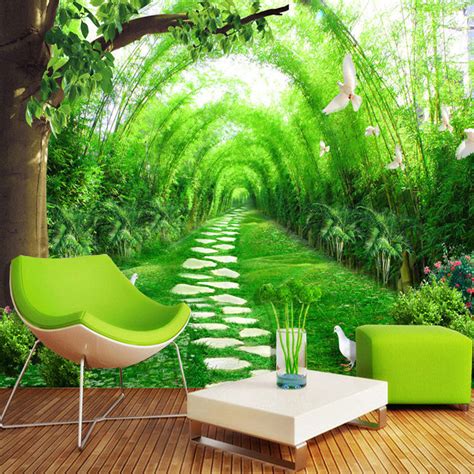 Custom Any Size 3d Mural Wallpaper Bamboo Forest Road Wall Decorations