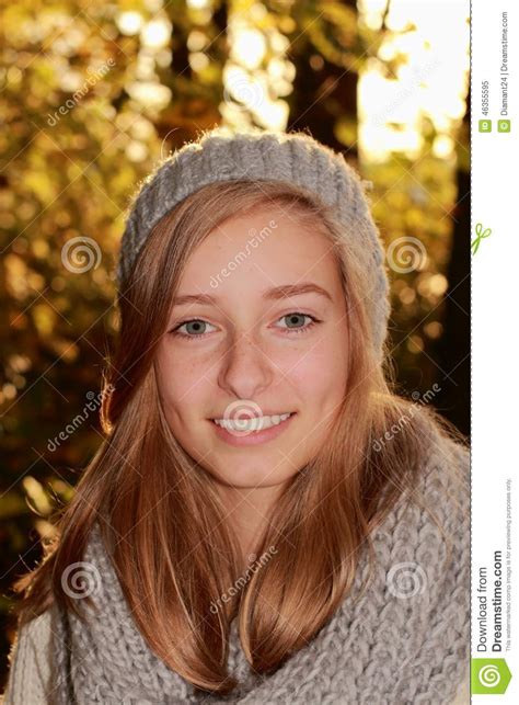 Cute Girl In Autumn Forest As A Portrait Stock Image Image Of