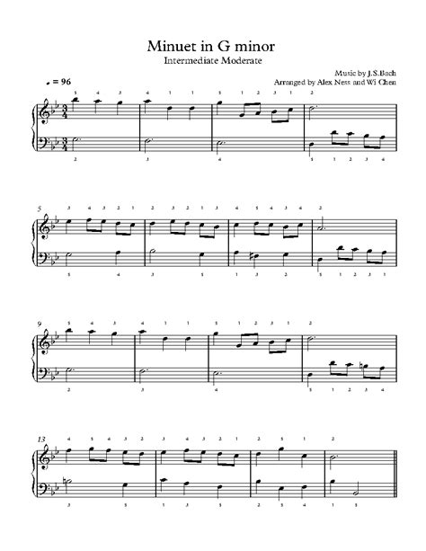 Minuet In G Minor By Js Bach Sheet Music And Lesson Intermediate Level