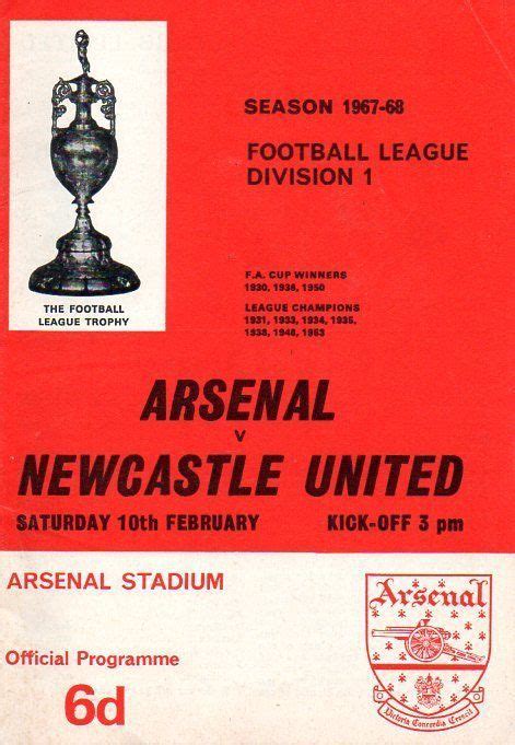 Arsenal V Newcastle United 10th February 1968 Football League Division