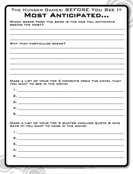 The Hunger Games Post-Reading Free Worksheet - Classroom Freebies