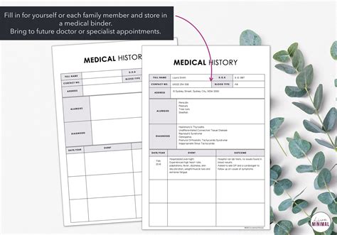 Printable Medical History Chart Health History Printable Etsy Australia