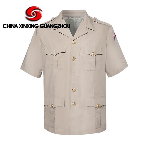 xinxing cambodia police army military shirt polyester cotton plain fabric khaki short sleeve